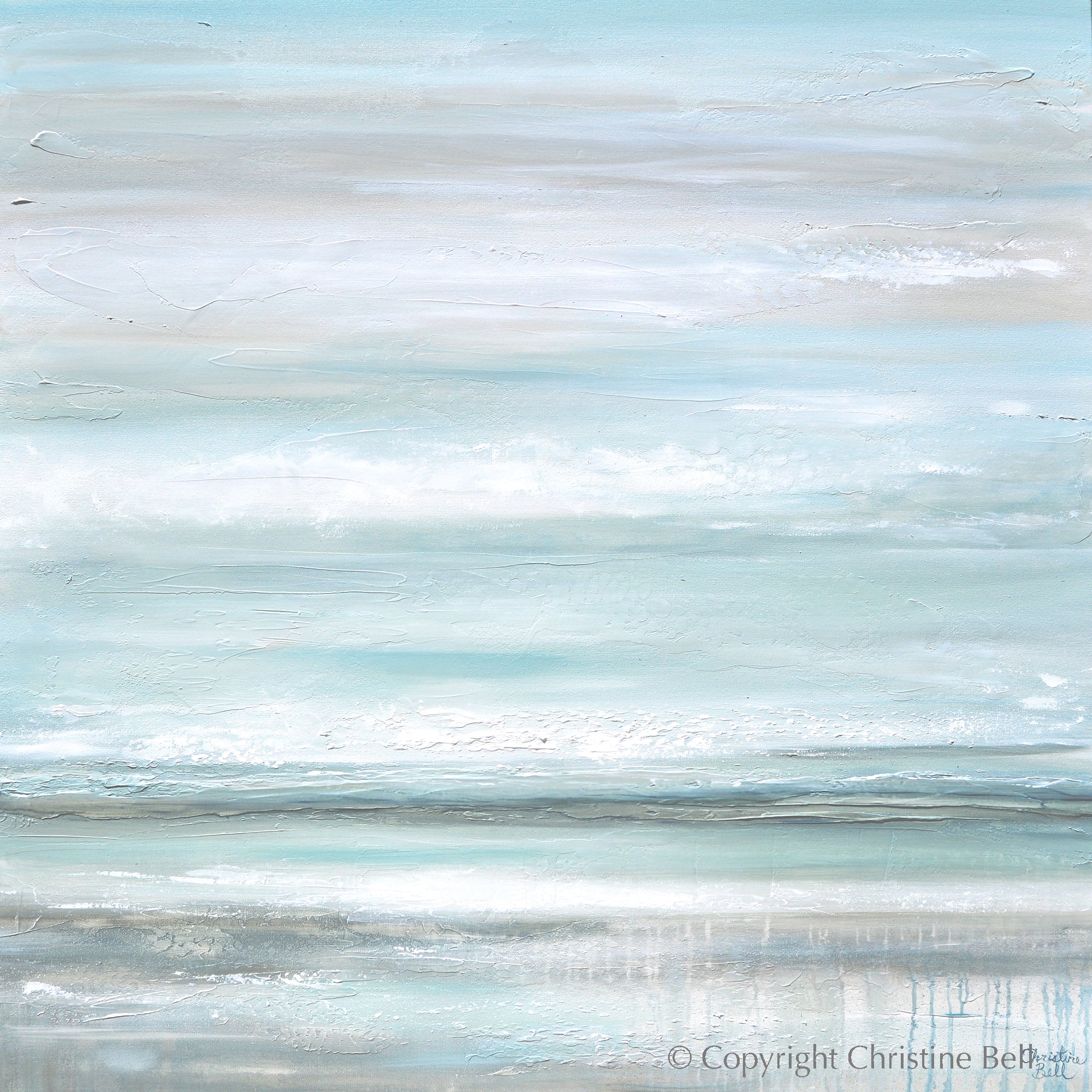 "Euphoria" GICLEE PRINT Coastal Abstract Painting, Seafoam Green Light Blue, Grey, White - 16x16" / Gicle Stretched Canvas Print