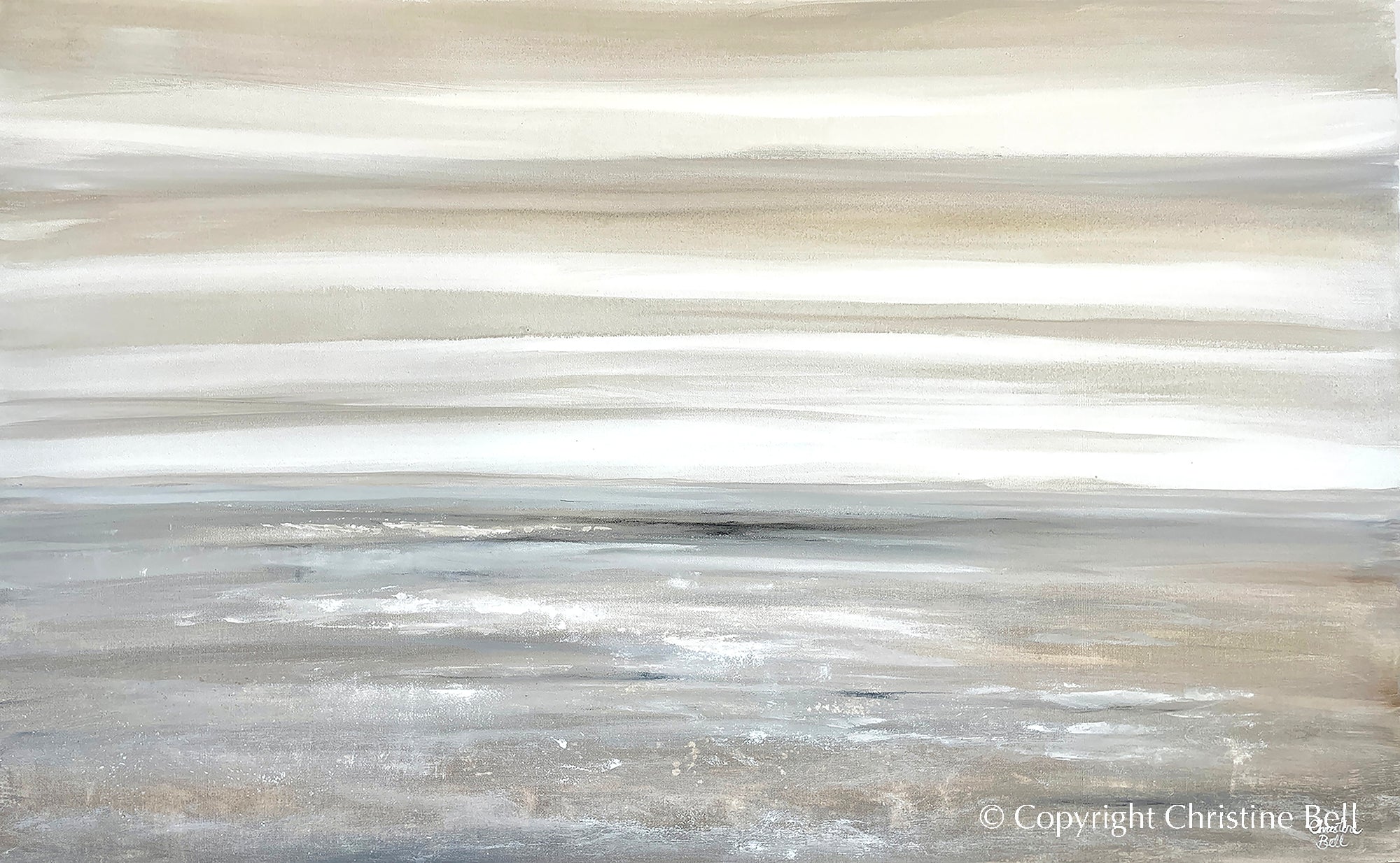 "Sand Dunes" Gicle Print, Coastal Abstract Painting, Grey, Beige, Taupe, White, - Gicle Stretched Canvas Print / 24x15"