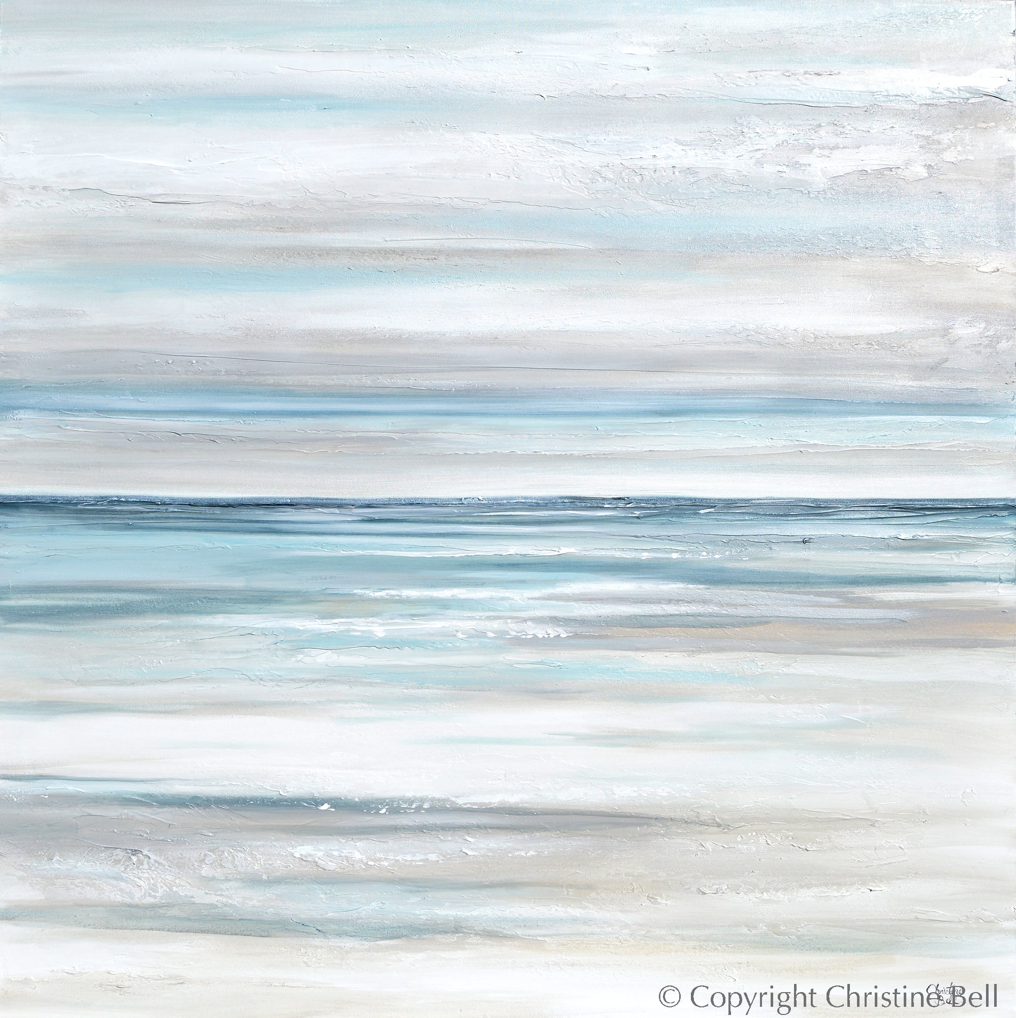 "Tranquility" GICLEE PRINT Coastal Abstract Painting, Neutral, Grey, White, Taupe, Blue - 16x16" / Gicle Stretched Canvas Print
